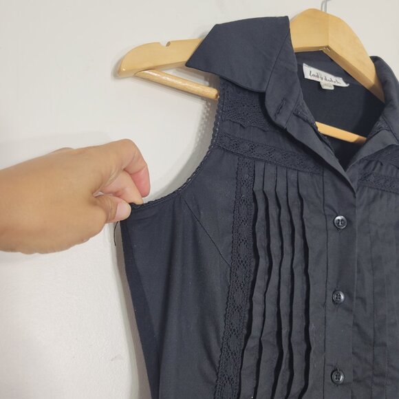 Lady Dutch Black Sleeveless Collar Cotton Blend Button Down Casual Shirt Size XS - Picture 7 of 10